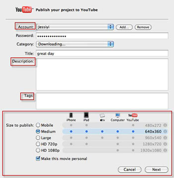 upload imovie to youtube easily