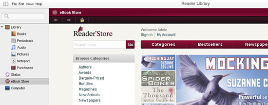 screenshot of sony reader library