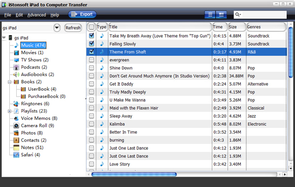 ipad music backup software interface