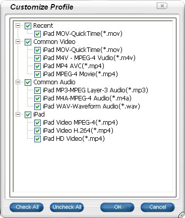 settings for converting avi video to ipad