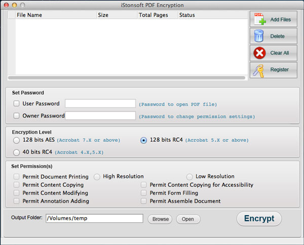 screenshot of pdf encryption mac