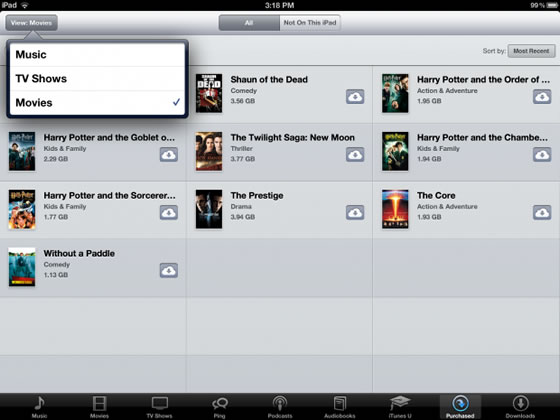 select to get itunes purchased items to ipad mini