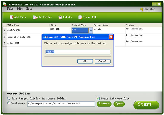 make output settings for converting chm to pdf free